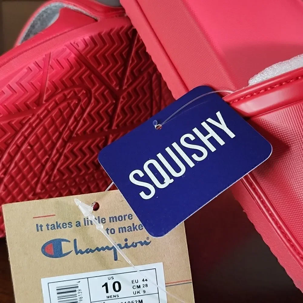 Champion Squishy Classic Sandals Soft Sole C Logo Men's Slides Red Gray New 10